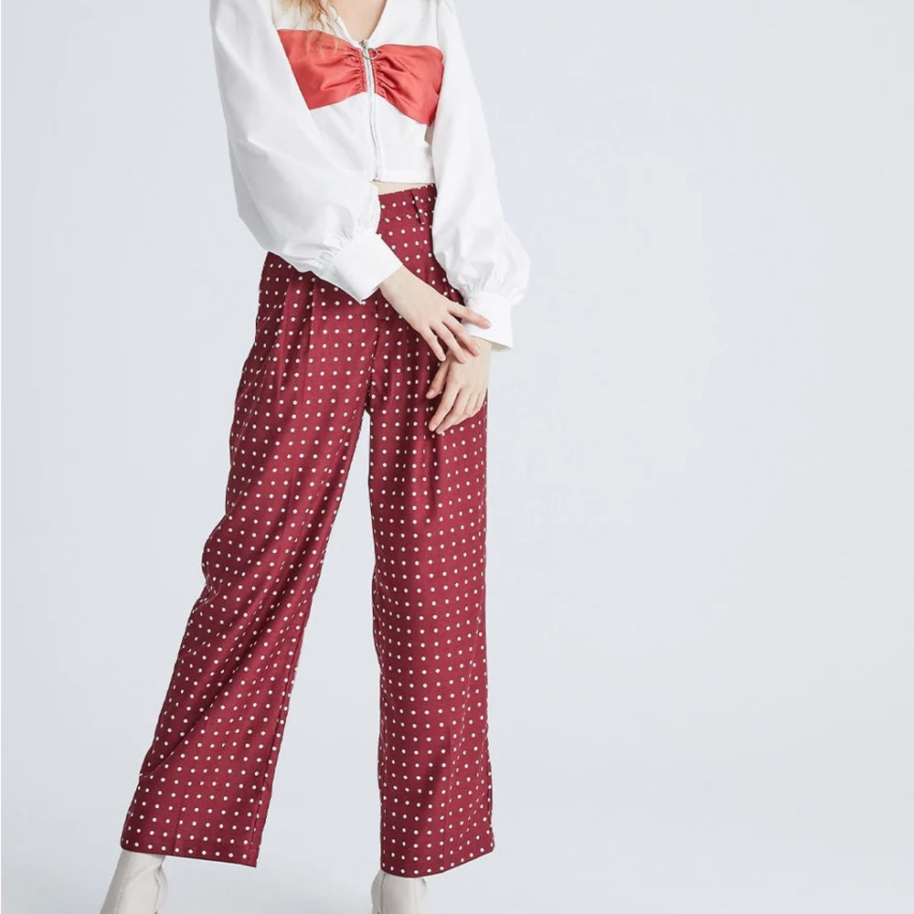 Urban Revivo Maroon Polka Dot Pants